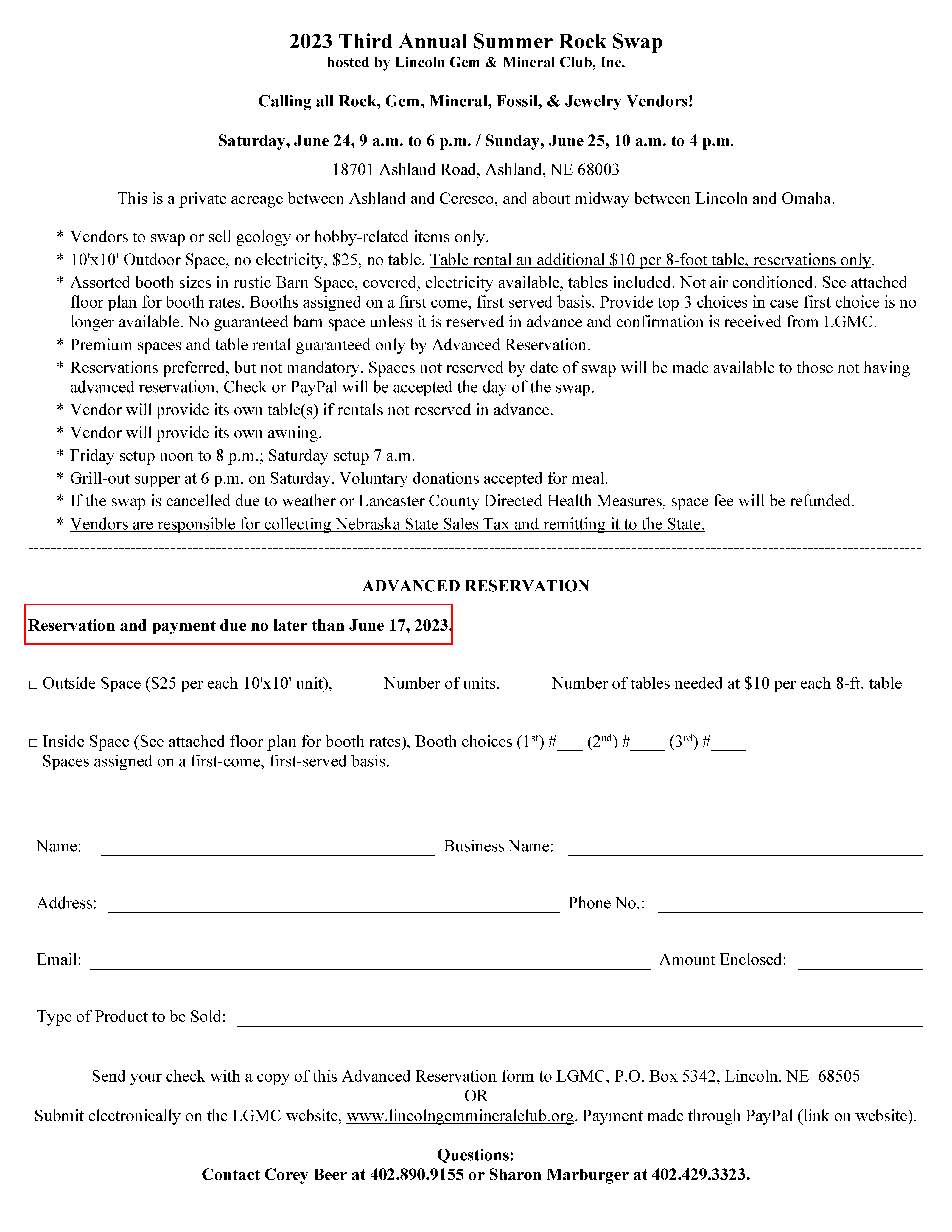 2023 Reservation Form Rules