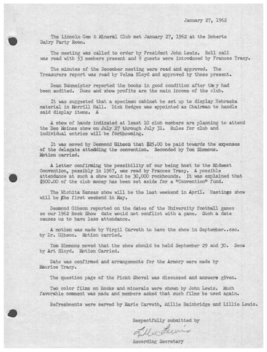 1962 General Meeting Minutes