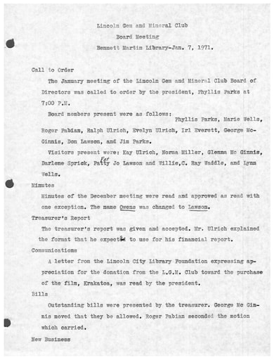 1971 Board Meeting Minutes